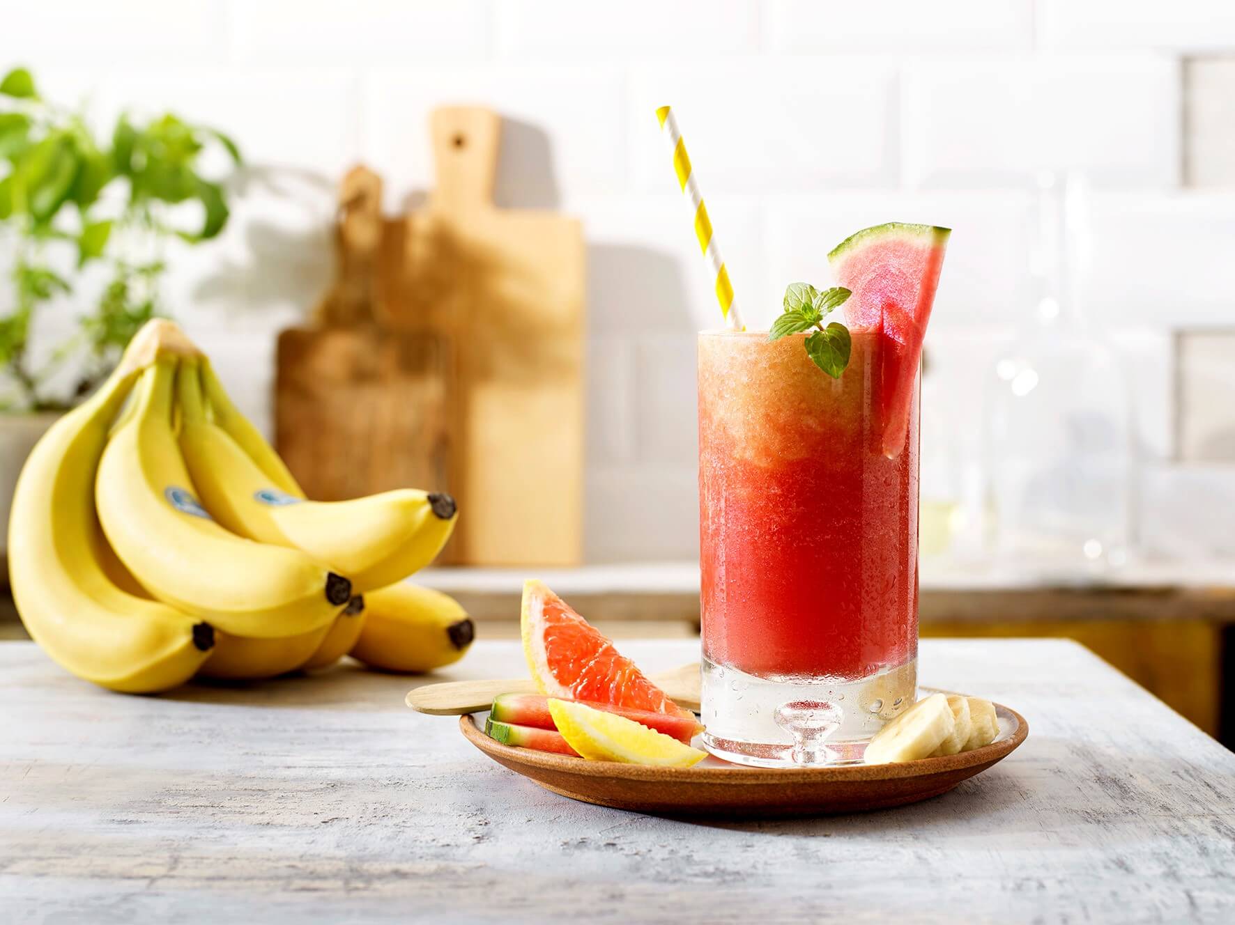 Mocktail Pink Sunrise avec bananes Chiquita et pastèque